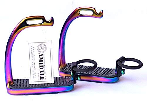 RAINBOW PEACOCK STIRRUPS AMIDALE HORSE RIDING IRON FILLIS MULTI COLOR BNWT 4.75 INCHES AND 5.00 INCHES (4.75 INCHES)