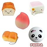 Buytra 5 Pack Slow Rise Squishy Charms- Tofu Smiley Face, Loaf, Panda, Toast Expression, Peach