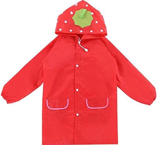 Tekka Fun Waterproof Raincoat Jacket For Kids & Toddlers Between The Ages 4-9 (Red Strawberry Cuteness)