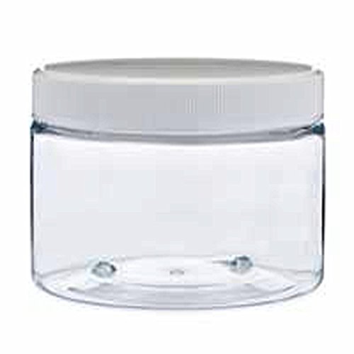12 oz PET Clear Plastic Jars With Lids 6/PK Easy Grip White Ribbed Caps