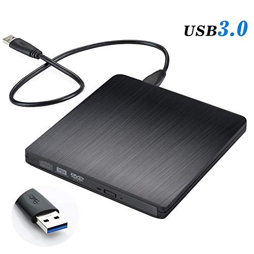 External CD Drive, Tebaba USB 3.0 Portable CD DVD +/-RW Drive Slim DVD/CD ROM Rewriter Burner Writer, High Speed Data Transfer for Laptop/Macbook/Desktop/MacOS/Windows10/8/7 (Black)
