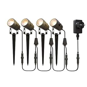 Aourow Led-Tuinverlichting,3W x 4 Warmwitte LED-Tuinlamp met Metalen Grondpen,IP65 Waterdichte Laagspanning-Tuinspot met…