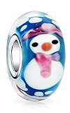 Bling Jewelry Sterling Silver Murano Glass Christmas Snowman Bead Fits Pandora
