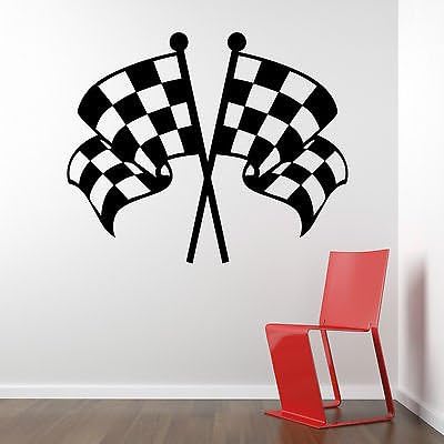 Grand Prix Chequered Flags Racing Cars Boys Sport Wall Art Sticker - Art Decal