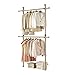 PRINCE HANGER Rack Heavy Duty One Touch System Load 352LBS Clothing Racks for Hanging Clothes Metal Wardrobe Closet Garment Rack Tension Rod Free Standing Wooden Color Width Adjustable Rack PHUS-1021