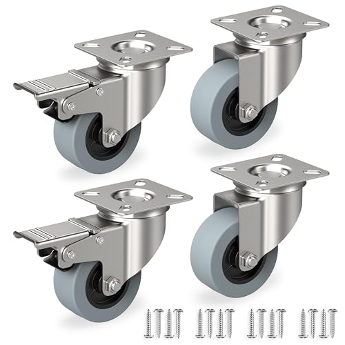Nirox Set of 4 Furniture castors 50 mm - Heavy duty castors with brake up to 140 kg - Floor-protecting wheels - Swivel trolley castors for indoor and outdoor use - Scratch-free rubber castors