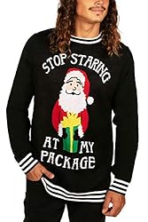 Tipsy Elves Men's Black Stop Staring Ugly Christmas