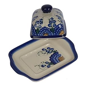 Traditional Polish Pottery, Handcrafted Ceramic Butter Dish with Lid, Boleslawiec Style Pattern, B.101.ARTS