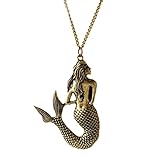 UNKE Vintage Bronze Mermaid Pattern Long Chain Lady Charm Necklace Jewelry
