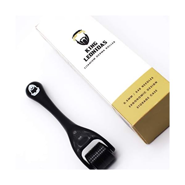 KING-LEONIDAS-05mm-Titanium-Derma-Roller-for-Beard-Growth-Beard-Roller-also-for-Hair-Regrowth-Pigmentation-Fine-Lines-Acne-Scar-Wrinkle-Treatment-Includes-Travel-Case KING LEONIDAS Derma Roller | 540 0.5MM Titanium Needles | Beard Roller for Hair and Beard Growth | Derma Roller Hair…