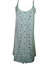 Womens Strap Dress Button Front Embroidered Summer Breeze Bohemian Sexy Dresses Large