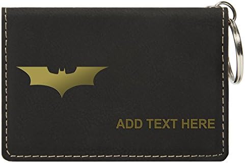 Personalized Engraved Batman Dark Knight Faux Leather Keychain Wallet, Bk &amp; Gold