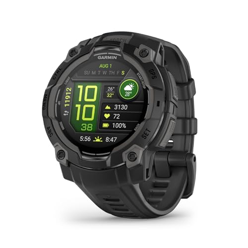 Garmin Instinct 3, Smartwatch, 45mm, Display AMOLED 1,2", Lunetta in metallo, GPS Multi-band, 10ATM, Torcia LED, 90+ App per lo Sport, GarminPay, Connect IQ, Autonomia 18 giorni (Black)