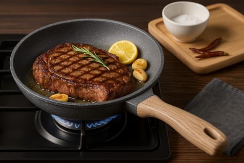 Frigideira Cerâmica Antiaderente Premium 28 cm Grande, Cabo soft touch Ergonômico, Grill, Frita sem Óleo, Limpa fácil, Compatível com Fogão a Gás e Indução.