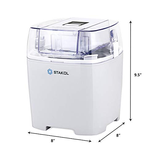 1.6 Quart Automatic Ice Cream Maker Freezer Dessert Machine with Auto Shut Off Timer LCD Screen Simple Operation (White)