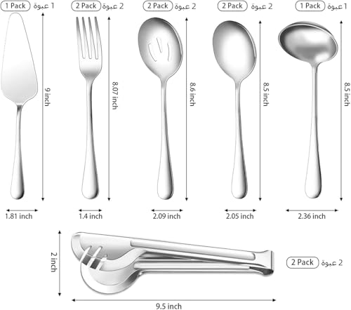 NIUB 10PCS Stainless Steel Serving Utensils, Large Serving Spoon Set, Slotted Serving Spoons, Serving Forks, Serving Tongs, Buffet Catering Serving Spoons Fork Tongs