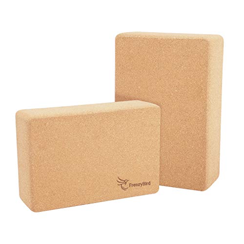 Frenzybird 2 Piece Yoga Blocks , Nature Cork Yoga Blocks,Light weighted, Ideal to Support and Deepen Poses, Improve Strength,Balance and Flexibility in various yoga exercises,Pilates,Workout,Fitness