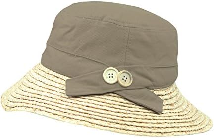 Tan Foldable Straw Cloche Sun Hat, Wide Brim W/Cotton Top - Travel, Beach