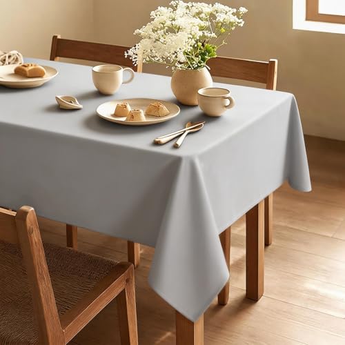XWZO Table Cloth Rectangular Solid Table Cover Water Resistant Table Cloths Wipe Clean Tablecloth for Cafe, Restaurant, Buffet, Tabletop Party 140x240cm(55x94inches) Silver Gray