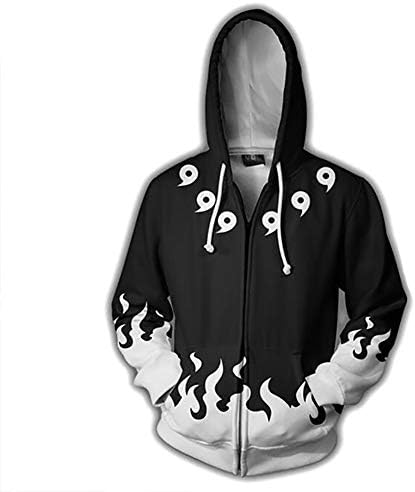 Zhilin424 Naruto Hoodie-Anime Hokage Ninjia Uzumaki Print Sweatshirt,Hatake Kakashi Uchiha Itachi Sasuke Sweater Pullover Thin Long Sleeve Jacket Coat Cosplay Costume with Zipper (Black,M)