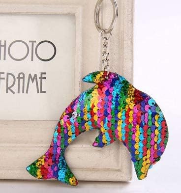 CrownOfRibbons Sparkly Keyring, Rainbow Dolphin Keychain, Multi, M - Image 3