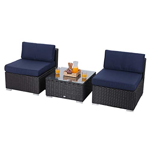 PHI VILLA Outdoor Sectional Furniture 3 Piece Patio Sofa Set LowBack