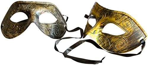 PACK OF 2 Silver & Gold Venetian Masquerade Gladiator Mask Carnaval Halloween Mardi Gras | Mini Bundles