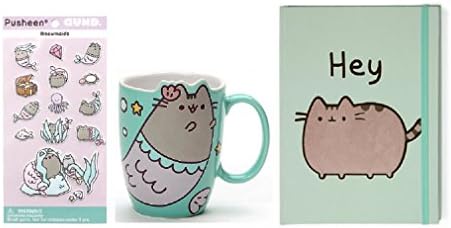 Enesco Pusheen Mermaid Mug bundle with Hey Journal and Meowmaid Stickers