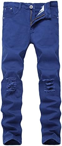 Men's Sapphire Blue Skinny Ripped Slim Fit Stretch Designed Destroyed Denim Jeans
