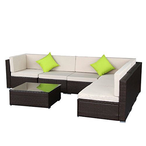 AECOJOY 7 Piece Outdoor Patio PE Rattan Wicker Sofa Cushioned Sectional