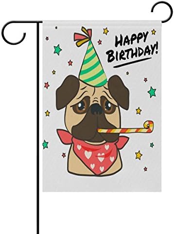 Blue Viper Pug With Birthday Accesories Garden Flag Banner 12 x 18 Inch Decorative Garden Flag for Outdoor Lawn and Garden Home Décor Double-Sided
