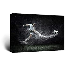 Canvas Wall Art Sports Theme - Man Kicking Soccer Power - Giclee Print Gallery Wrap Modern Home Art Ready to Hang - 12x18 inches