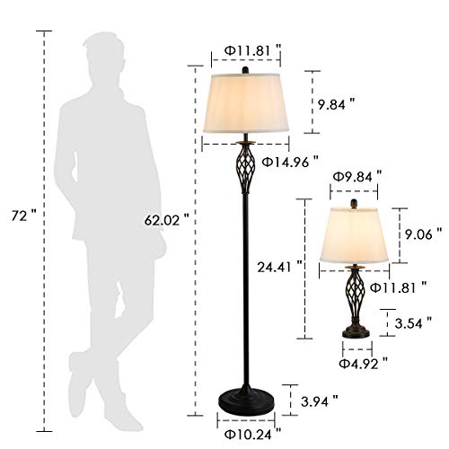 image for LANROS Spiral Cage 3 Piece Table and Floor Lamp Set, Modern Floor and 
