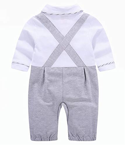 Baby Brielle 2-Piece Stuffed Cat Plush Toy and Matching Tuxedo with Overalls and Bow Onesie Romper for Infant and Toddler Gift Set for Boys Grey - Thumbnail 7