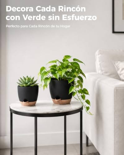 Macetas Autorriego de Interior, Tiesto de Plástico con Base Integrada, Pack de 6 (20/18/17/15/14/13 cm), para Cocina, Balcón, Jardín y Vivero Interior macetas Negro
