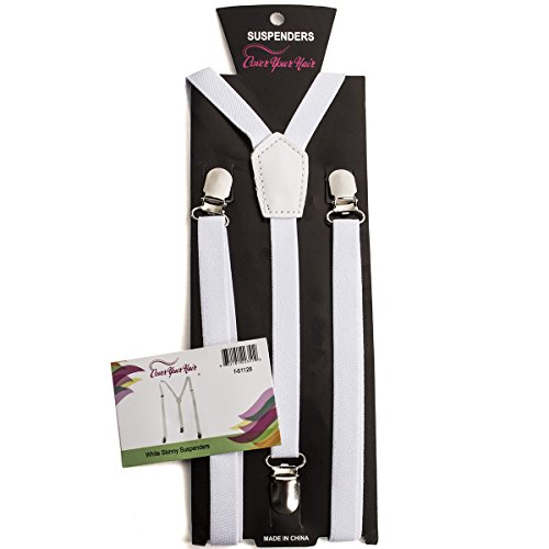 White Skinny Suspenders - Solid Color Y-Back Suspenders Adjustable Elastic Shoulder Strap - 1/2" Wide by CoverYourHair - Thumbnail 4