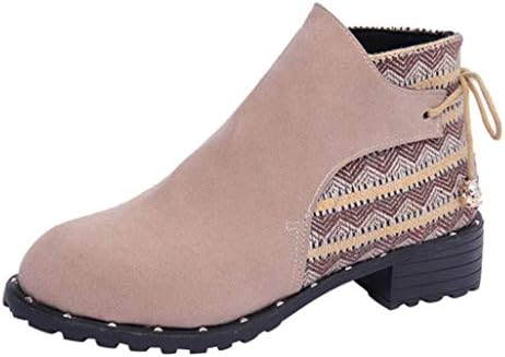 HLHN Women Ankle Boots Boho Leather Lace-up Block Flat Heel Martin Shoes Vintage Casual Classic Winter