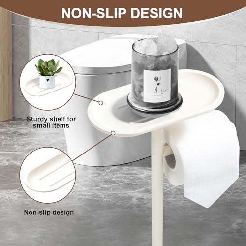 BGL White Stainless Steel Freestanding Toilet Brush Set - Toilet Brush and Toilet Brush with Toilet Paper Holder, 3 in 1 Set with Shelf, Modern Design