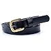 Vonsely Genuine Leather Casual Belt, 2 Sizes Choice Narrow Womens Belts for Dresses, Green Bronze Alloy Buckle, Black Belt 105CM