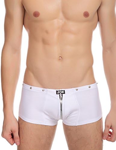 Shineseasons Men's Sexy Boxer Briefs Underwear with Zipper Medium White