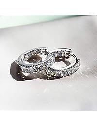 Kainier - Pendientes de aro con circonita cúbica de 14 quilates, chapados en oro blanco, ideal como regalo para niñas y hombres