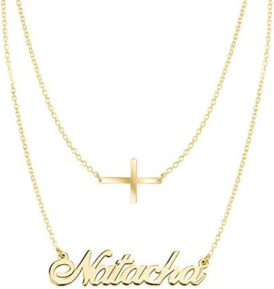 Ouslier 925 Sterling Silver Personalized Name Necklace with Cross Pendant Custom Made with Any Names