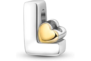 Parmuz 925 Sterling Silver Letter Charms A-Z for Bracelets Necklace Golden Heart Alphabet Initial Beads Pendant Jewelry Gift for Women