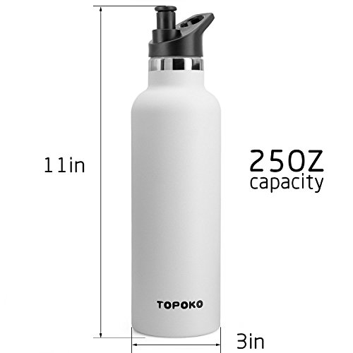 TOPOKO 25 OZ Vacuum Insulated Stainless Steel Sport Water Bottle With Bite Valve Lid, Double Wall, Sweat & Leak Proof Thermos, Water Bottle (Piano White Bite Valve) - Thumbnail 3