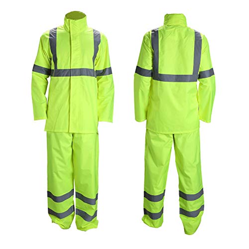 Vendace Class 3 High Visibility Rain Suit with Collapsible Hood Lime Reflective Safety Jacket & Trouser (2XL/3XL Yellow)