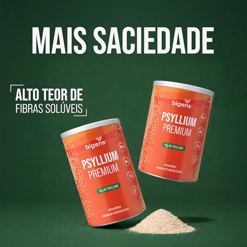 Psyllium Premium, Bigens, Fibra Solúvel, 100% Puro, Sem Aditivos, Vegano, Sem Glúten, 300g em Pó