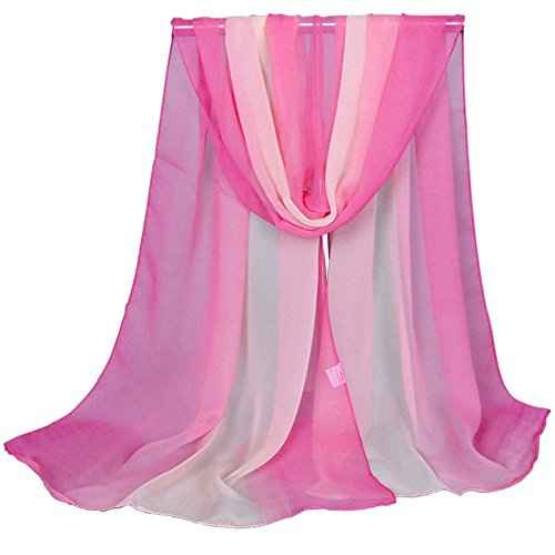 Aven Women Charming Silk Georgette Long Scarf Shawl Wrap Color Fuchsia&Beige