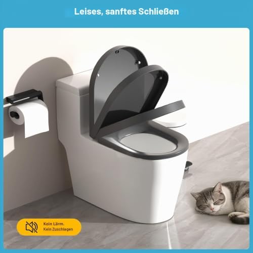 Toilettendeckel mit Absenkautomatik D-Form Kurz aus PP, Grau