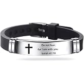 NanMuc Cross Adjustable Bracelet Inspirational Quote Faith Christian Bible Verse Silicone ID Wristband Religious Gifts for Men Women