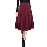 Ylingjun Womens Warm Wool Midi Skirts Winter Fall High Elastic Waist A line Flared Woolen Skirts